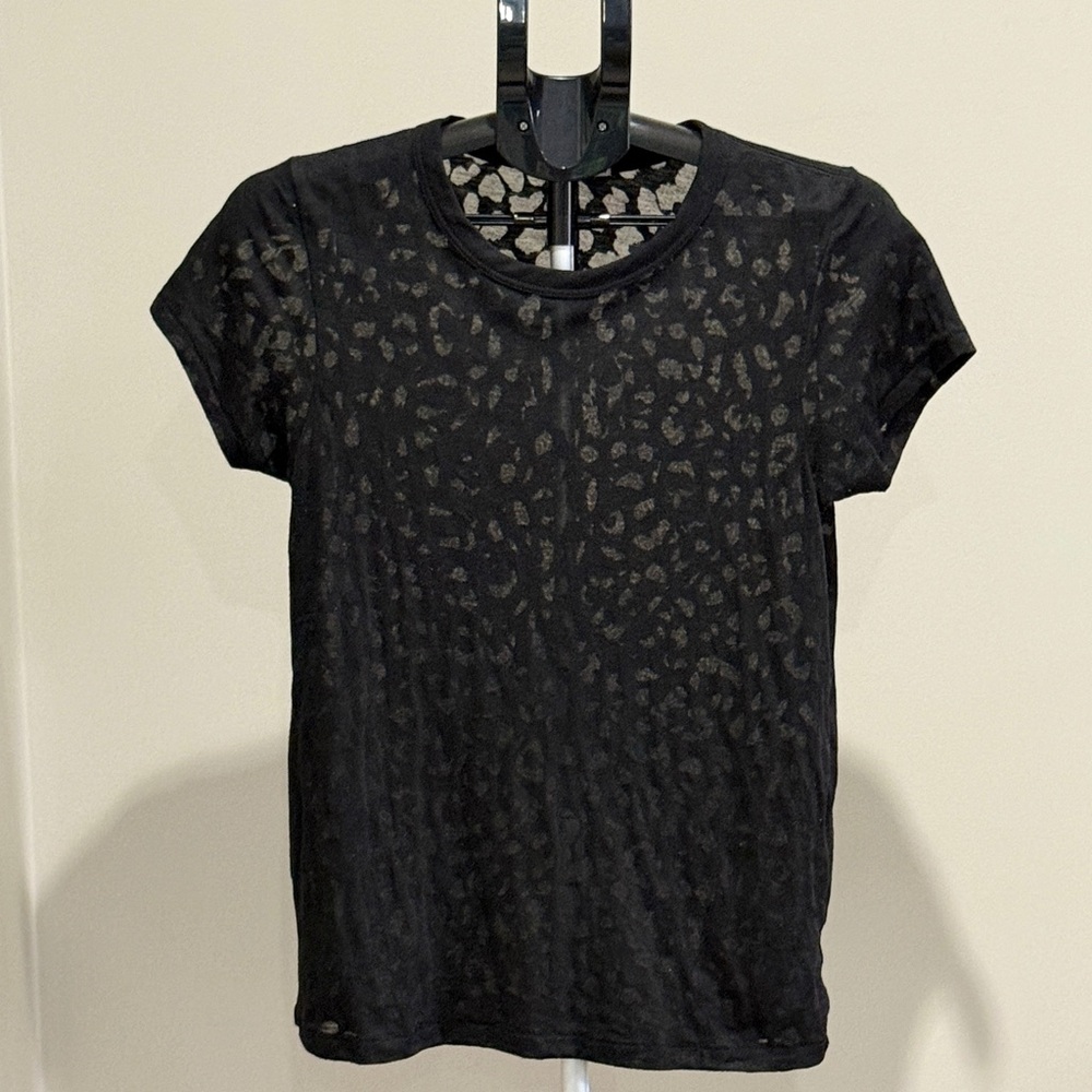 Rag & Bone Black Leopard Pattern Short Sleeve Top - image 1